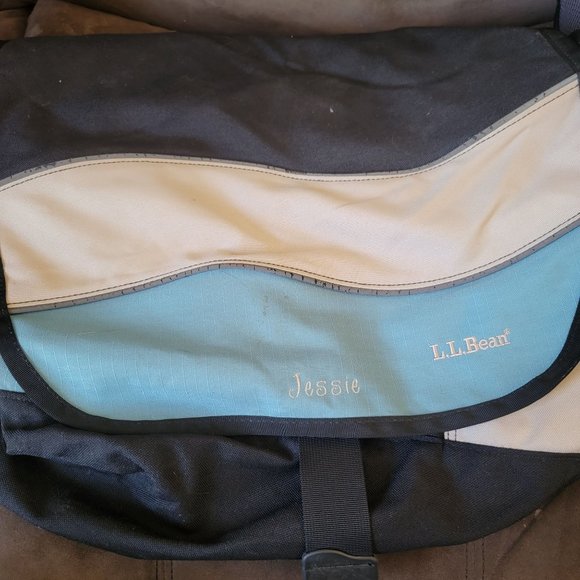 LL Bean Messenger School Collage Work Bag Travel Bag Blue White Black main image 4